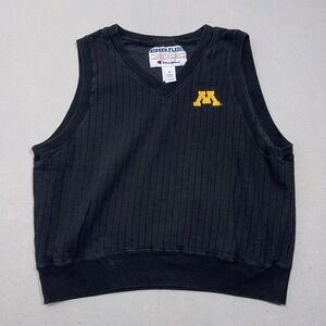Minnesota Gophers Champion Vest Men M Ribbed Fleece Black Sweater Vintage 90s